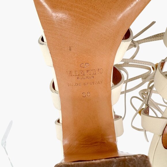 Valentino Garavani Rockstud White Lace Up Gladiator Sandals Heels Size 38 US 8 - Picture 16 of 16